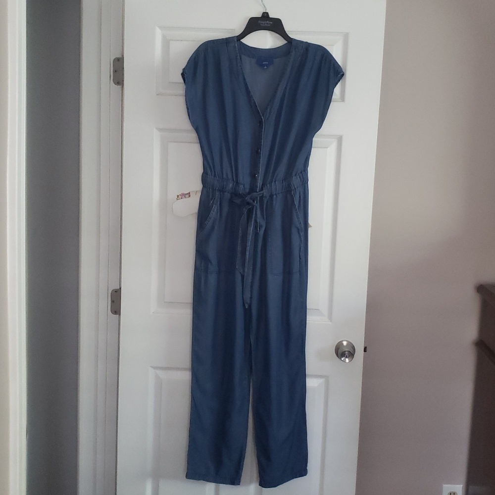 Apt. 9 Blue Tie-Waist Button Front Jumpsuit